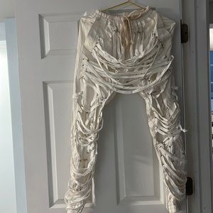 White cargo lace up pants